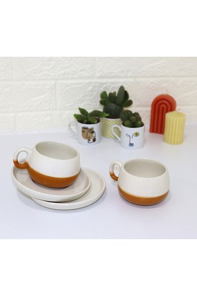 COOKCASE Double Color Ceramic Caramel Turkish Coffee Espresso Cup Set - Pack of 2