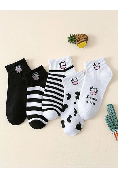 MG ÇORAP Milk Patterned Women's Short Booties Socks Set of 10 Socks