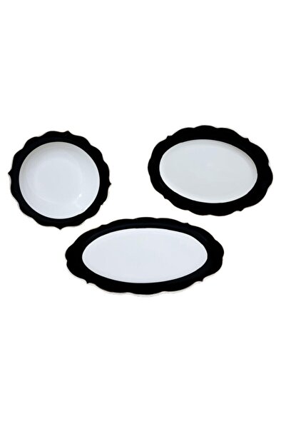 AROW Pink&more Gold Gilt Black 3-Piece Plate Bowl Serving Set