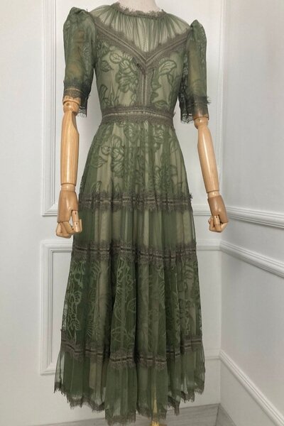 gesmoda Μ1376 Δαντελένιο Φόρεμα Χακί