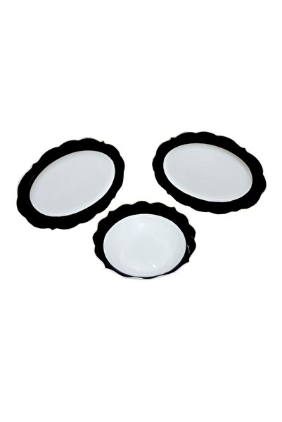 AROW Pink&more Gold Gilt Black 3-Piece Plate Bowl Serving Set