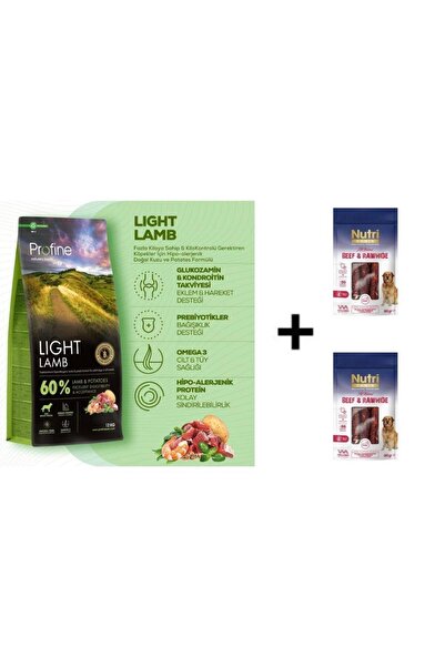 Profine Light Glutensiz Kuzulu Köpek Maması 12 Kg + 2 Adet Nutri Canin Rawhid...