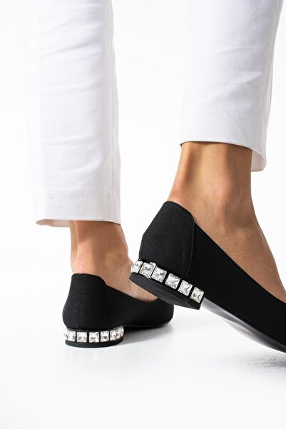 PARİS Kadın Siyah Topuk Taş Detaylı Babet