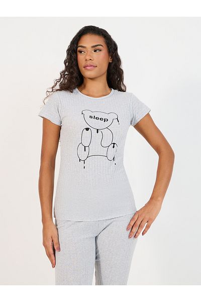 Styli Sleep Bear Graphic Rib T-Shirt & Pyjama Set