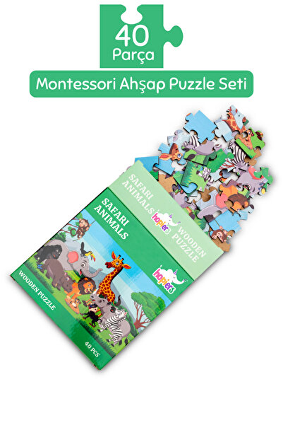 Hopiers Montessori Safari Animals Ahşap 40 Parça Puzzle/ 1+ Yaş/ Eğitici, öğr...