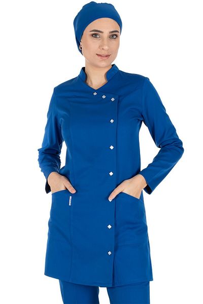 Alsancak Üniforma Luxe Hijab Saks Blue Thick Fabric Lycra Hijab Asistentă Tricou și Set Doctor Jersey