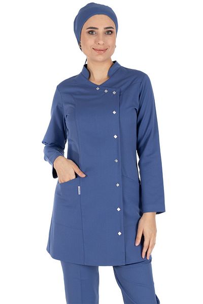 Alsancak Üniforma Luxe Hijab Storm Blue Thick Fabric Lycra Hijab Nurse Jersey and Doctor Jersey Set