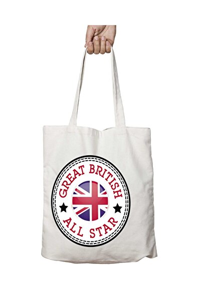 ART HEDİYE Great British All Star Two Sides Lasting Washable School Beach Shoulder Tote Bag