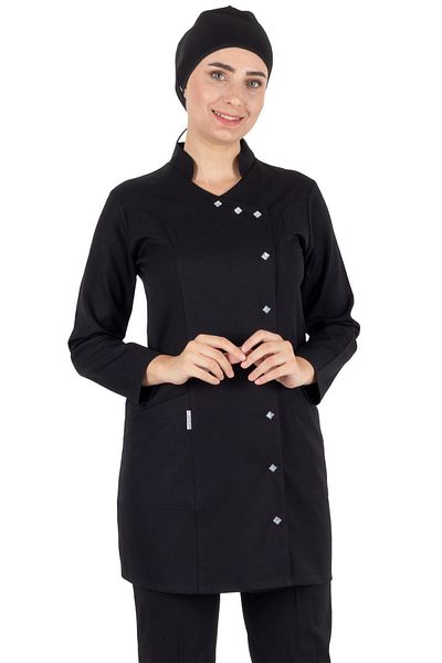 Alsancak Üniforma Luxe Hijab Negru Tesatura Groasa Lycra Hijab Asistenta Tricou Si Set Tricou Doctor