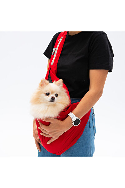 Pawstar Kırmızı Crossbody Küçük Irk Köpek Taşıma Çantası 50x15x20 Cm