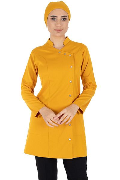 Alsancak Üniforma Luxe Hijab Muștar/negru Tesatura groasă Lycra Hijab Asistentă Tricou și Set Tricou Doctor