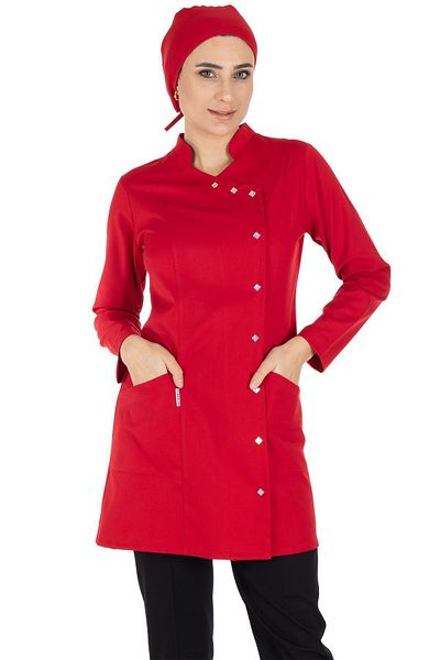 Alsancak Üniforma Luxe Hijab Red/Black Thick Fabric Lycra Hijab Nurse Jersey and Doctor's Jersey Set