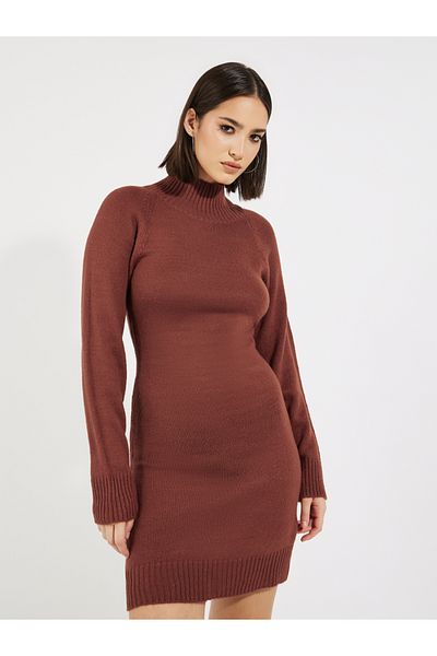 Styli Knitted Sweater Mini Dress with Long Sleeves