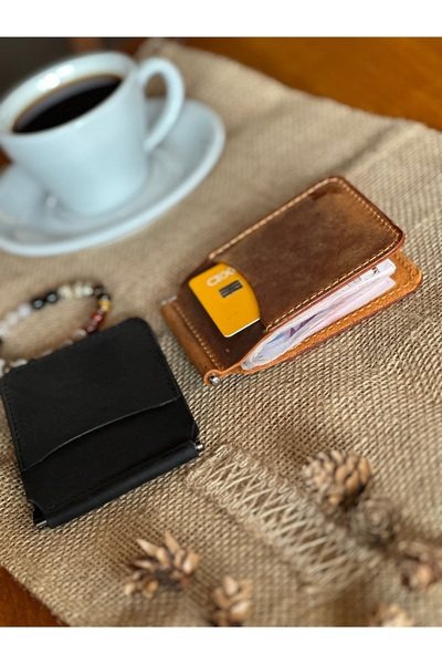 Leather Anatolia Hakiki Deri Para Klipsli Cüzdan, Slim Kartlık Erkek ve Kadın İnce Cüzdan, İnce Pratik Kartlık, İsim Baskısı Yapılır