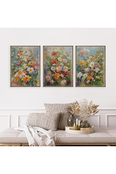 Dekorsiahome Set de pictură cu rame din lemn, 3 piese, DreamyFlowers
