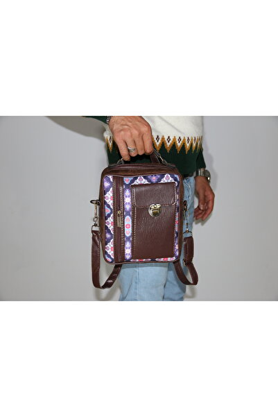 PUJİVA Deri Etnik Desenli,Unisex, El ve Omuz Çantası