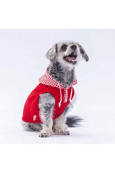 Pawstar Red Gingham Cat Dog T-Shirt - Hooded Outfit