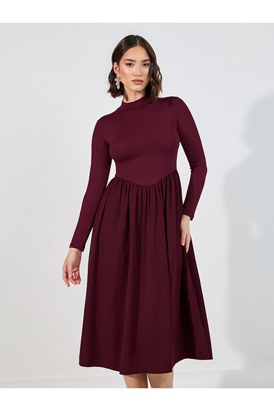 Styli Flared High Neck A-Line Midi Dress