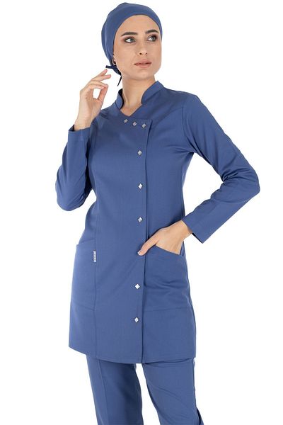 Alsancak Üniforma Luxe Hijab Storm Blue Thick Fabric Lycra Hijab Nurse Jersey and Doctor Jersey Set