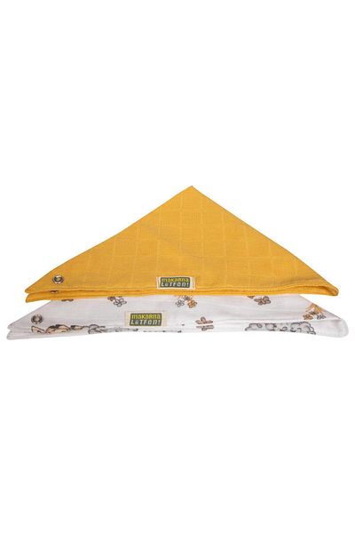 Makarna Lütfen Double Layer Two Snaps Yellow Muslin Fabric Baby Scarf Drool Bib (2 Pieces)