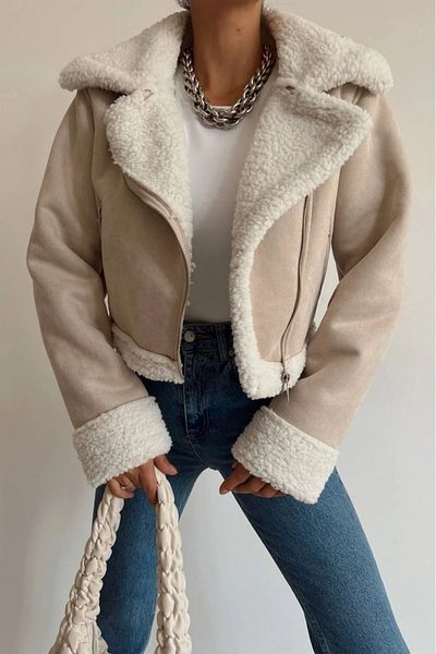 My Bella Palton crop din piele întoarsă de import
