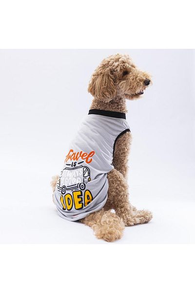 Pawstar Gray Travel Large Dog T-Shirt - Dog Apparel (15 KG-45 KG)