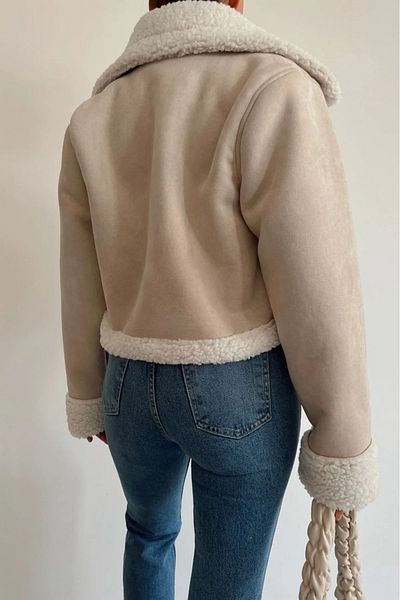 My Bella Palton crop din piele întoarsă de import