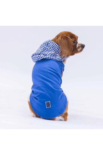 Pawstar Blue Gingham Cat Dog Hooded T-Shirt - Outfit Design