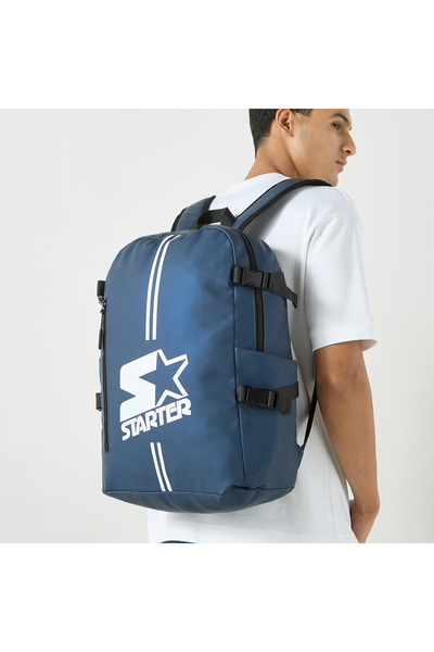 Starter Logo Print Backpack with Adjustable Straps and Zip Closure