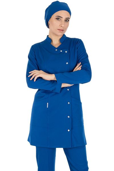 Alsancak Üniforma Luxe Hijab Saks Blue Thick Fabric Lycra Hijab Asistentă Tricou și Set Doctor Jersey