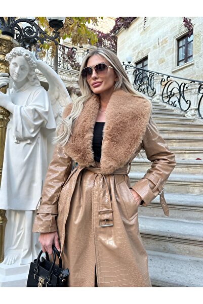 ByRanaBuyuk Camel Python Fur Coat