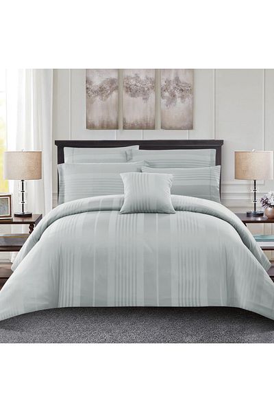 Donetella 7-Piece 300 TC Poly Cotton Striped King Duvet Set 240x260 cm