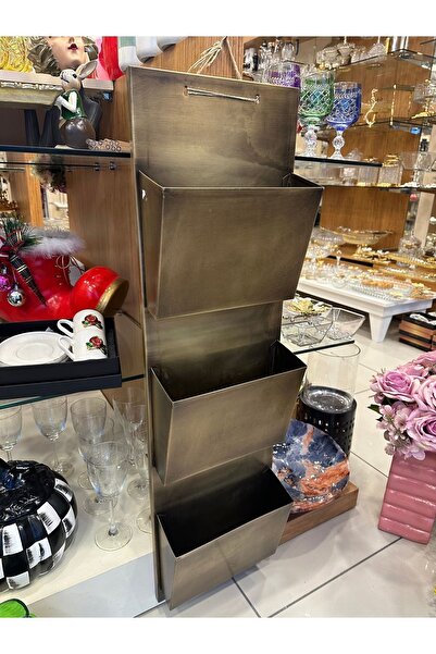 PLUS HOME DEKORATİF ÇİÇEKLİK PİRİNÇ ESKİTME METAL 3 KATLI