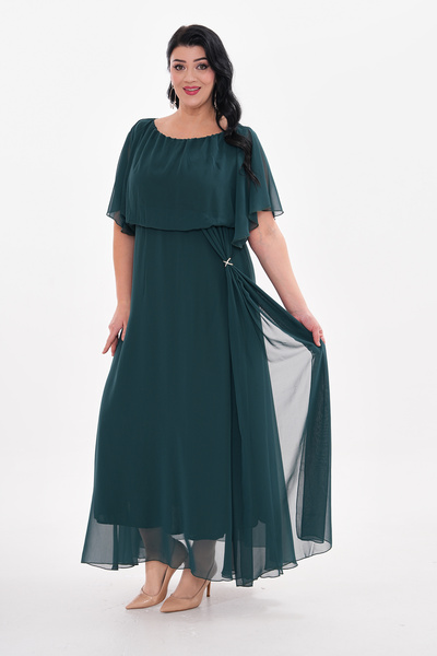 IŞILTI فستان سهرة طويل من الشيفون بأكمام طويلة ومزين بإبزيم - 3114