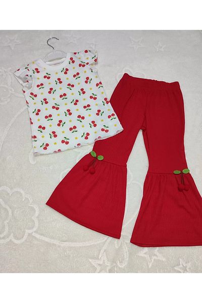 HobiCity Red Girl's Set - Cherry Printed, Spanish Leg, Lycra Set of 2