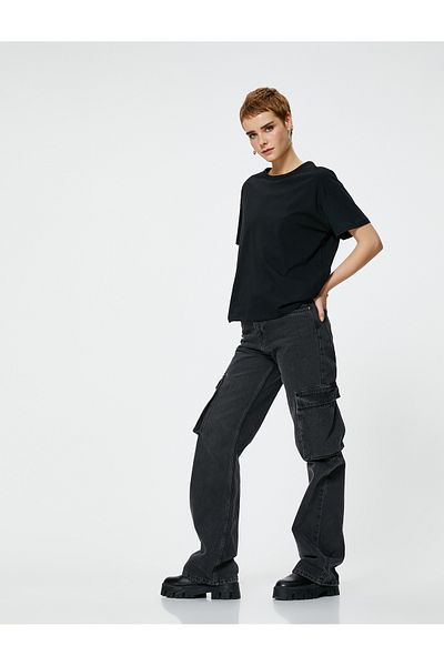 Koton Tricou oversize, cu mânecă scurtă, cu decolteu, din bumbac