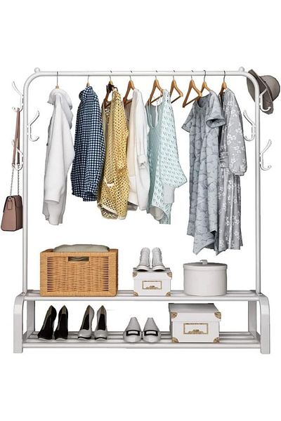 Generic Clothes Rack with Bottom Storage Rack White