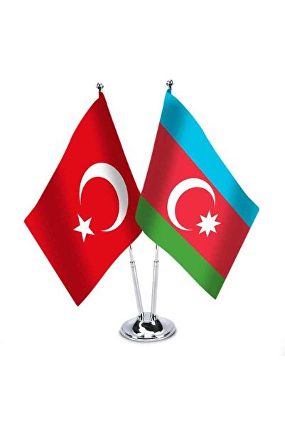 Genel Markalar Türkiye - Azerbaycan - Ikili Saten Masa Bayrağı