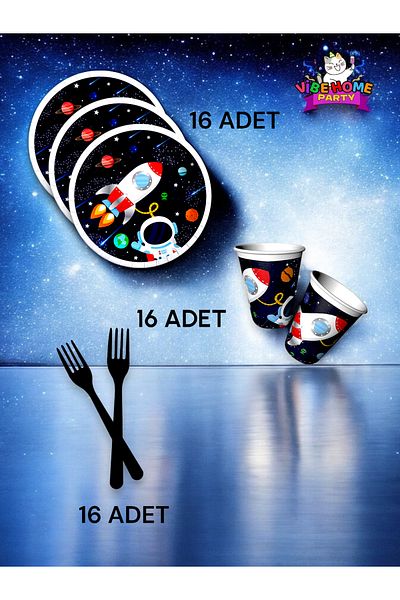 VibeHome Space Themed Super Eco Set for 16 - Birthday Party and Fun Events