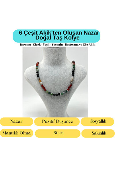 YILDIZ DOĞAL TAŞ Sertifikalı Nazar Akik Taşı 55 cm Doğal Taş Kolye 925 Ayar Gümüş Kilit Sistemi