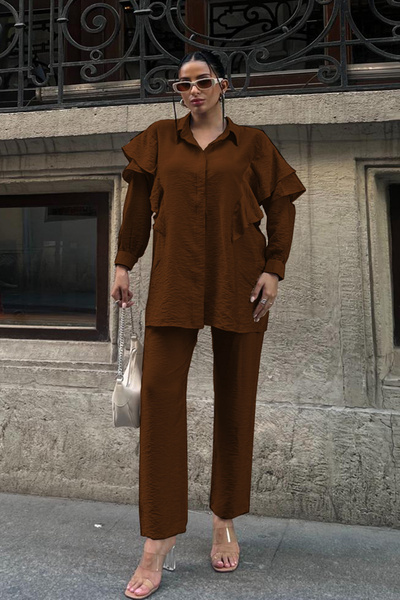 Cockatoo Γυναικείο πουκάμισο με βολάν στους ώμους με λεπτομέρεια και διπλό σετ με τσέπες Pantalon