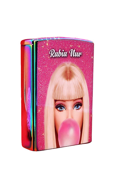 Barbie Kişiye Özel İsimli Barbie Baskılı Yandan Kaydırmalı Gazlı Pembe Çakmak