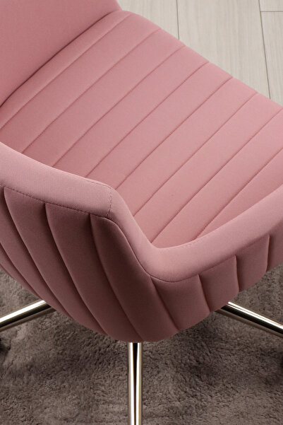 SandalyeDeposu Amelia Krom Ayaklı Çalışma Koltuğu(Pembe Kumaş)