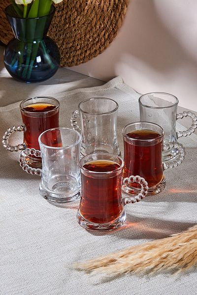 Perotti Pearl 6-Piece Glass Tea Glass with Beads 180 ml
