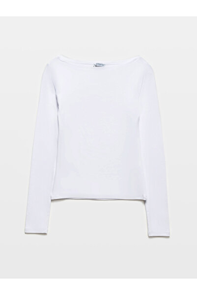 Dilvin 31332 Top cu mânecă lungă cu gât barcă-alb