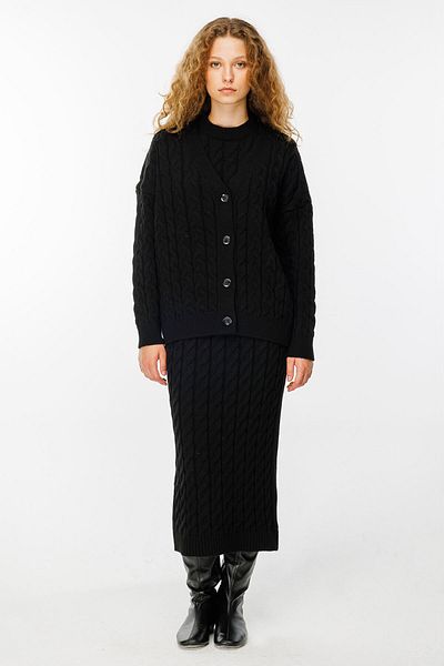 Hooopstore Hair Knit Knitwear Black Dress Cardigan Set