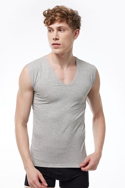 Malabadi Ανδρικό γκρι χρώμα δέρματος 2 Συσκευασία V-Neck Non-marking Modal Αμάνικο αόρατο εσώρουχο 064