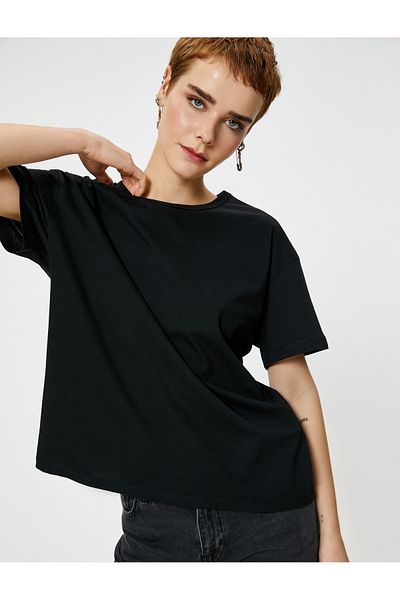 Koton Tricou oversize, cu mânecă scurtă, cu decolteu, din bumbac