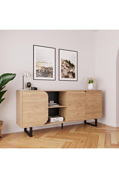 Bimossa H1510 Matis Konsol Sepet 180 Cm Şık Modern Kahve Köşesi Depolama Salon Ünitesi Çok Amaçlı Dolap