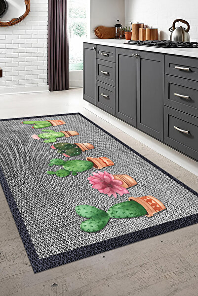 Viyana Home Dijital Baskılı Kaymaz Taban Yıkanabilir Çerçeveli Kaktüs Model M...